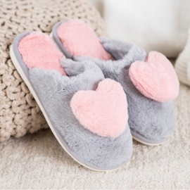 Bona Pantoufles Avec Un Coeur rose gris 1 Bona Pantoufles Avec Un Coeur rose gris 1