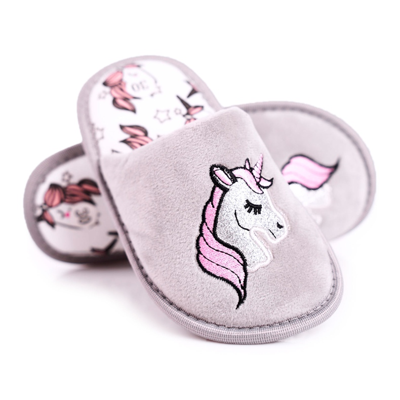Chaussons Enfant Gris Licorne Avec Licorne rose argent 4 Chaussons Enfant Gris Licorne Avec Licorne rose argent 4
