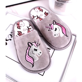 Chaussons Enfant Gris Licorne Avec Licorne rose argent 1 Chaussons Enfant Gris Licorne Avec Licorne rose argent 1