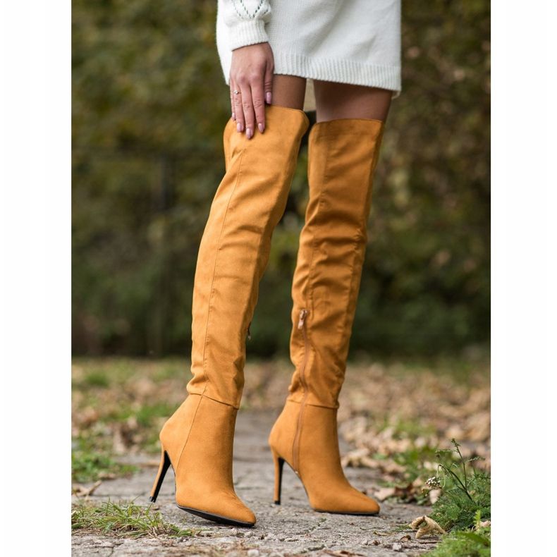 Small Swan Bottes sexy à talons hauts jaune 1