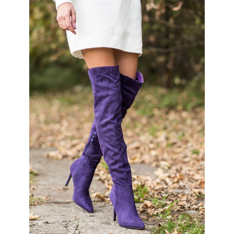 Small Swan Bottes sexy à talons hauts violet 1 Small Swan Bottes sexy à talons hauts violet 1