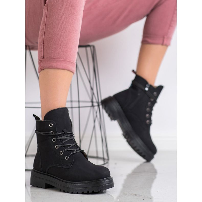 SHELOVET Trappeurs noirs avec cuir écologique le noir 1