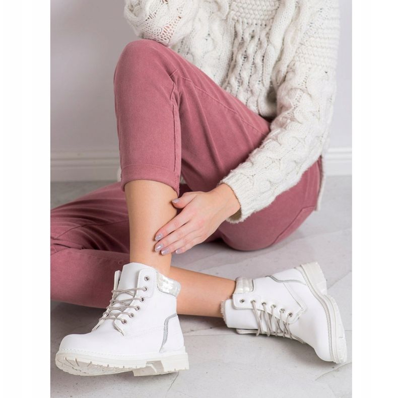 SHELOVET Bottes de randonnée à tige en velours blanche argent 1