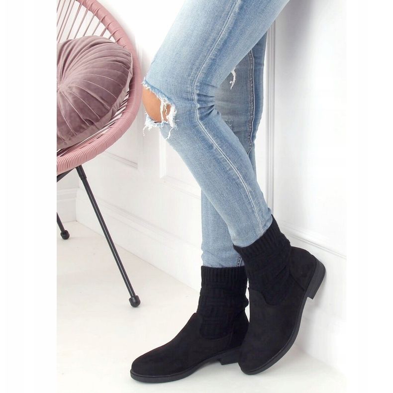 Bottines avec dessus de pull noir E2100 Noir 1