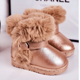 FRROCK Bottes de neige chaudes pour enfants avec fourrure Rose Gold JellyBeans 1