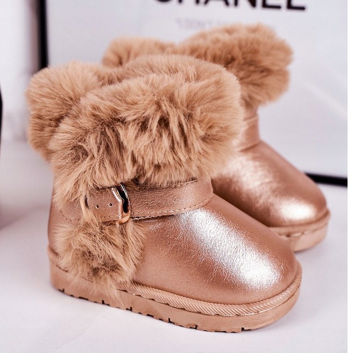 FRROCK Bottes de neige chaudes pour enfants avec fourrure Rose Gold JellyBeans 1