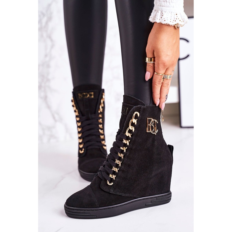 Baskets en daim pour femmes BOOCI 2222/066 / avec chaîne dorée Noir le noir 2