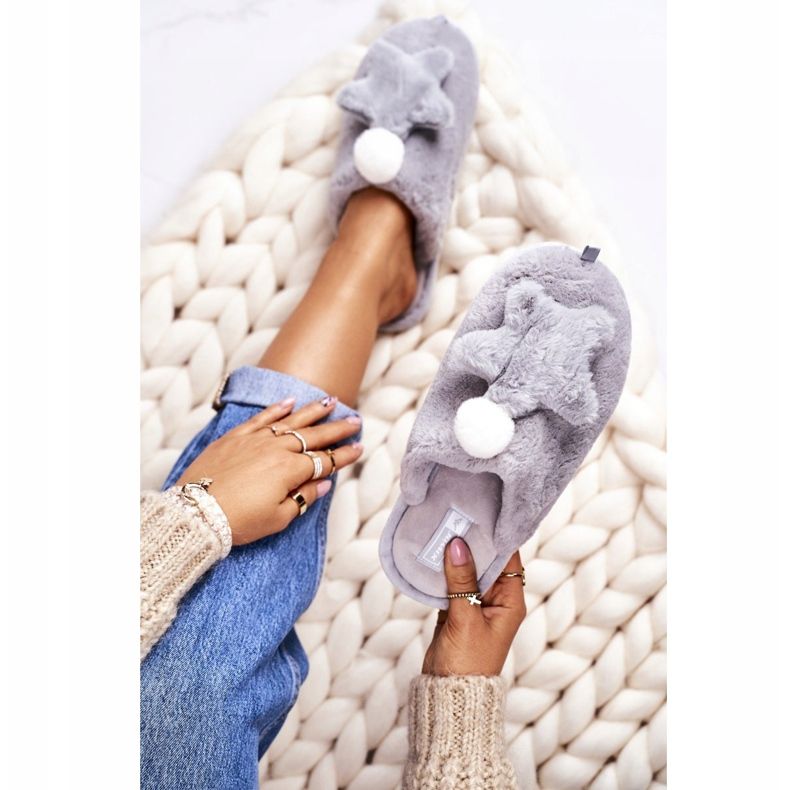 Chaussons Femme Fourrure Et Etoile Gris Nuit-Nuit 2