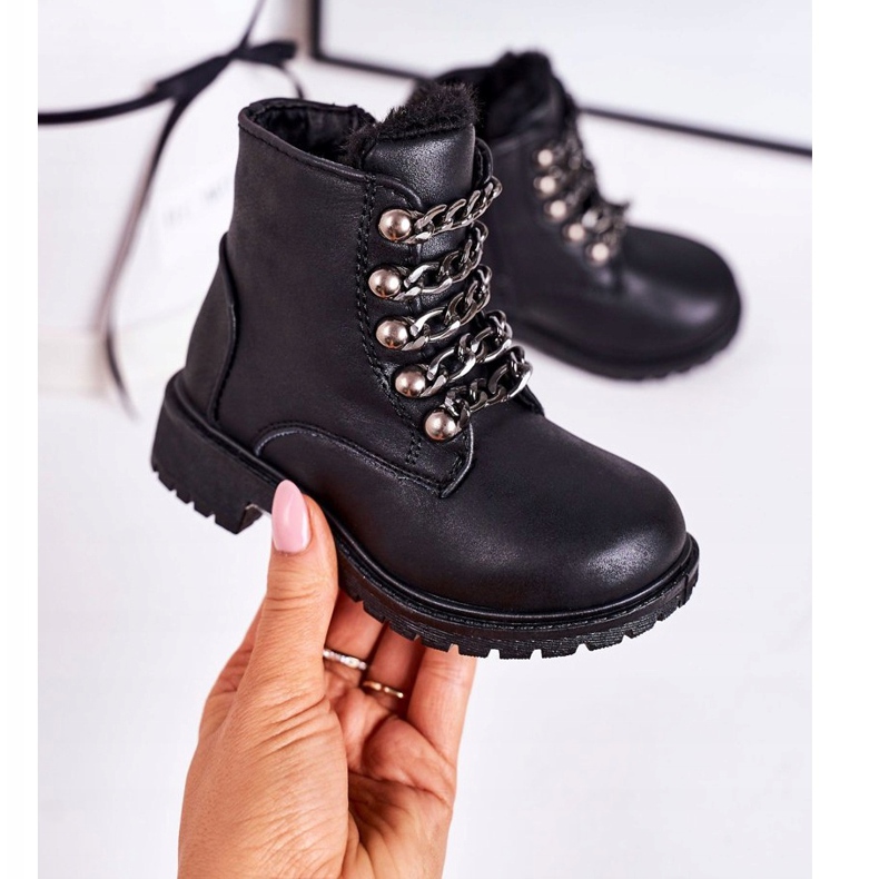 Chaîne en cuir écologique isolée Trappers pour enfants Noir Rock &amp; Roll le noir 2