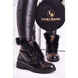 SEA Bottes Chaudes Femme Avec Strass Et Fourrure, Laqué Glam le noir 1