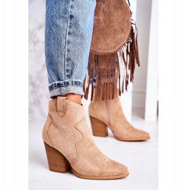 MSMG Bottes De Cowboy Chaudes Pour Femmes Sur Un Talon Beige Margaret 1