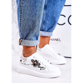 Chaussures De Sport Pour Femmes Baskets Avec Mouche Blanc Argent Amour 1