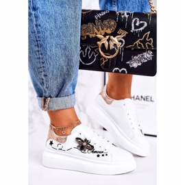 Chaussures De Sport Femme Baskets Avec Mouche Blanche Doré Amour 1