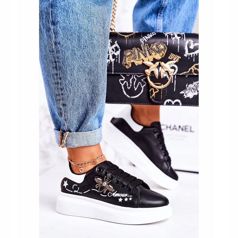 Chaussures de sport pour femmes Sneakers avec une mouche Black Amour noir 1