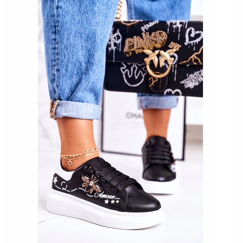 Chaussures de sport pour femmes Sneakers avec une mouche Black Amour noir 2