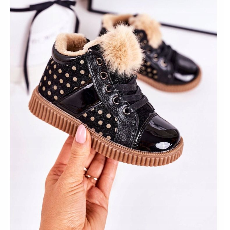 Linshi Baskets Bottines Chaudes Enfant à Pois Noir Anastasia 2