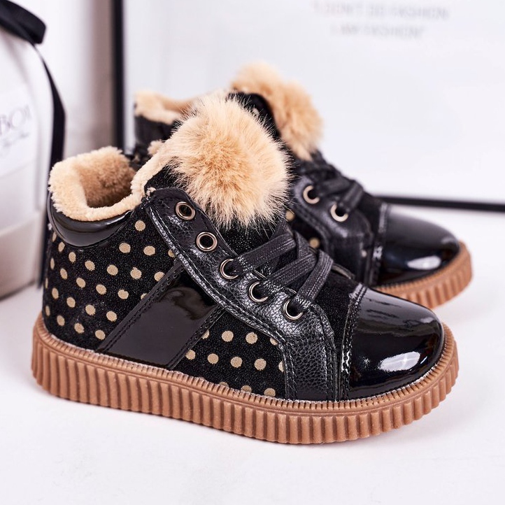 Linshi Baskets Bottines Chaudes Enfant à Pois Noir Anastasia 1