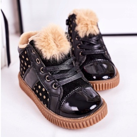 Linshi Baskets Bottines Chaudes Enfant à Pois Noir Anastasia le noir 4