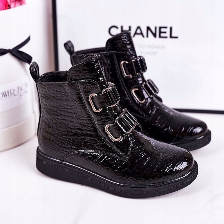 PL1 Bottines Chaudes Enfant Laquées Noir Motif Animal Maya le noir 1