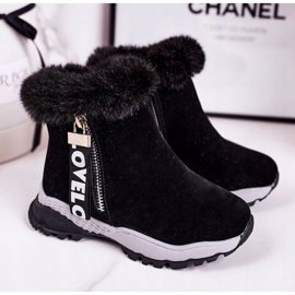 Linshi Bottes de neige chaudes pour enfants avec fourrure noir Love-Love 1