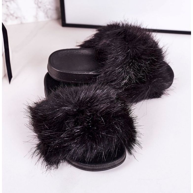 PS1 Pantoufles Enfant Fashionista Noires en Fourrure 1