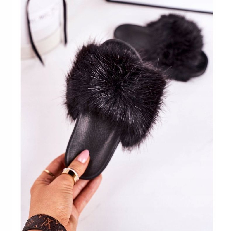 PS1 Pantoufles Enfant Fashionista Noires en Fourrure 2