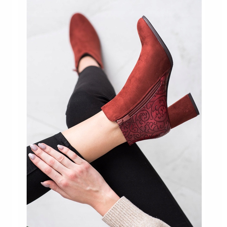 M.Daszyński Boots bordeaux à motif brun rouge 2