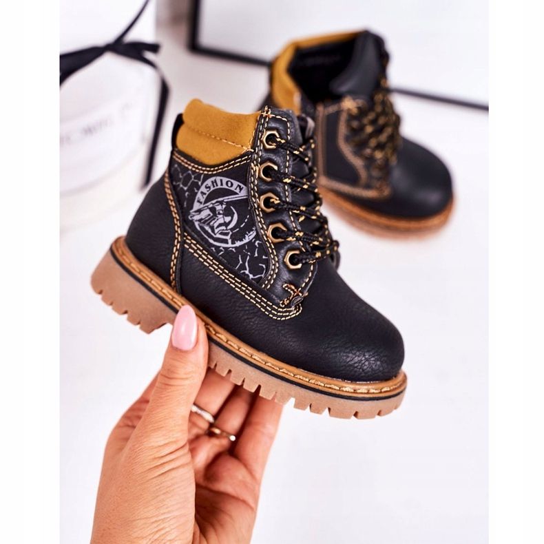 PL1 Bottes Chaudes Enfants Trappeurs Sur Semelle Bobby Caoutchouc Noir orange 2