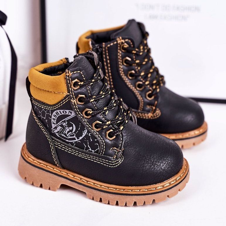 PL1 Bottes Chaudes Enfants Trappeurs Sur Semelle Bobby Caoutchouc Noir orange 1