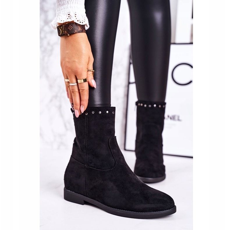 PJ1 Bottes isolées noires pour femmes avec strass en daim Performance 1