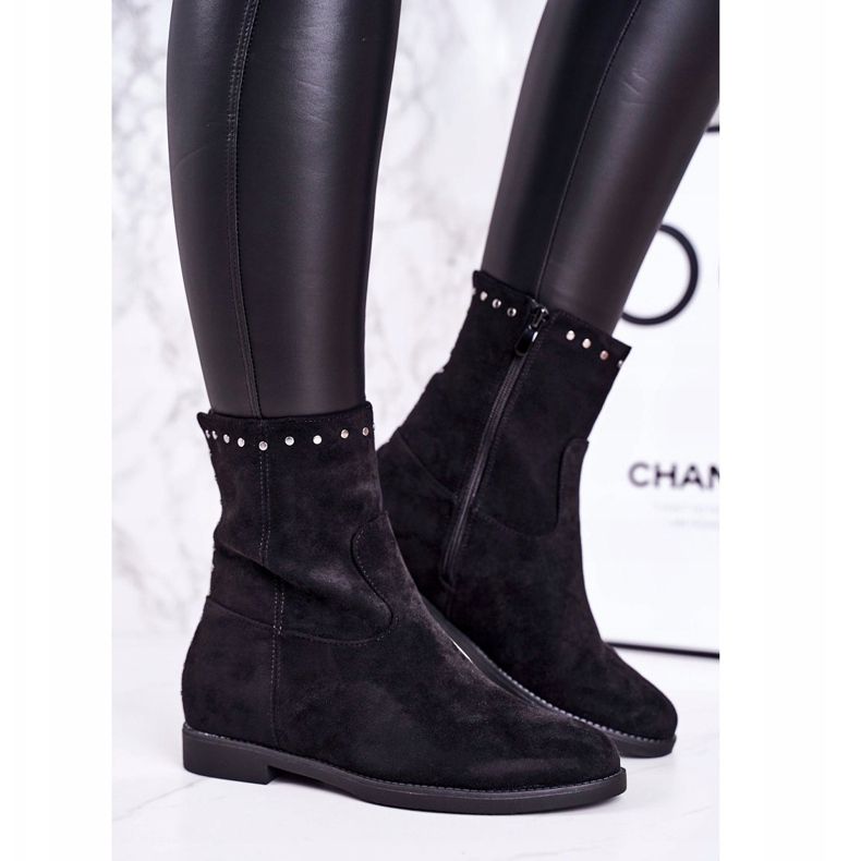 PJ1 Bottes isolées noires pour femmes avec strass en daim Performance 2