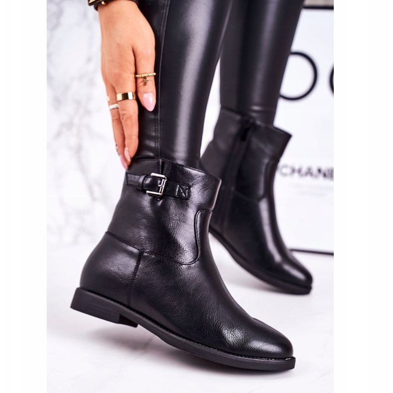 PJ1 Bottes mi-chaussures noires pour femmes avec boucle le noir 1