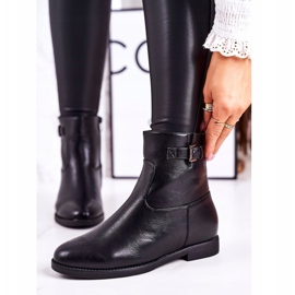 PJ1 Bottes mi-chaussures noires pour femmes avec boucle le noir 2