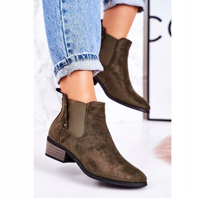 PJ1 Bottines Chelsea classiques pour femmes Bottes Walker en daim vert foncé kaki 1