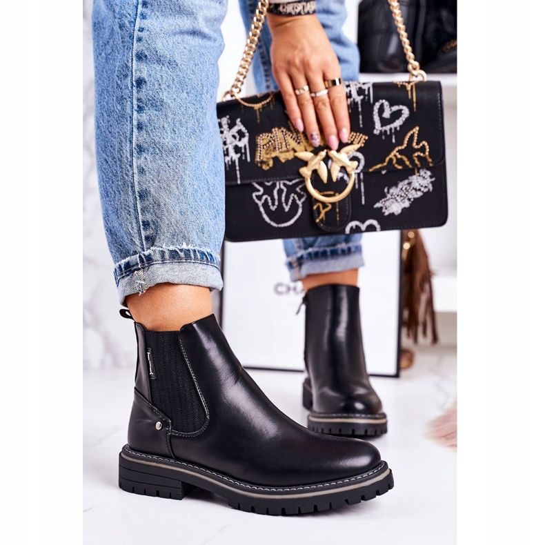 PJ1 Bottines Chelsea chaudes pour femmes Bottes de voyage noires 2