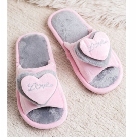 Bona Chaussons Chauds Avec Un Coeur rose gris 1