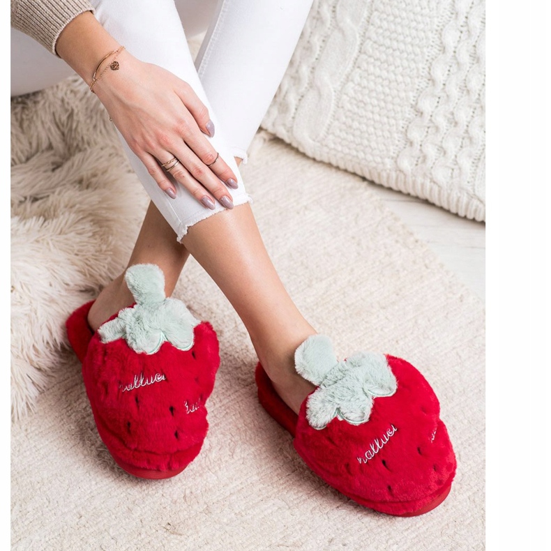 Bona Pantoufles à la fraise rouge gris 1 Bona Pantoufles à la fraise rouge gris 1