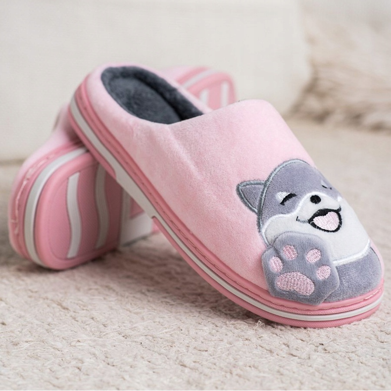 Bona Pantoufles Welcome Home rose gris 2