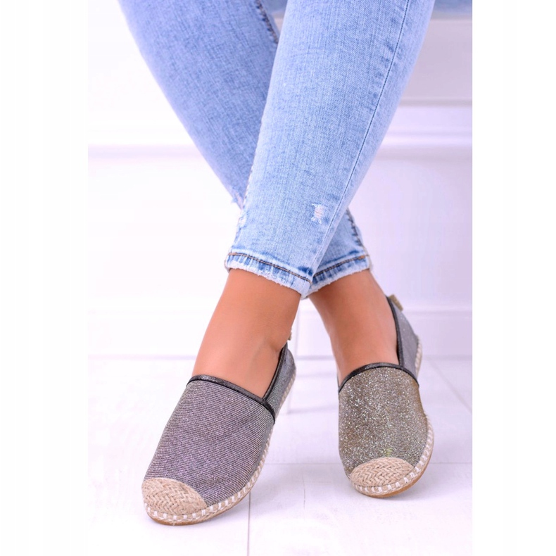 Espadrilles à enfiler Lu Boo Glitter pour femmes Miravet gris doré 1