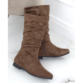 Boots femme talon plat J19-92 Kaki vert 1