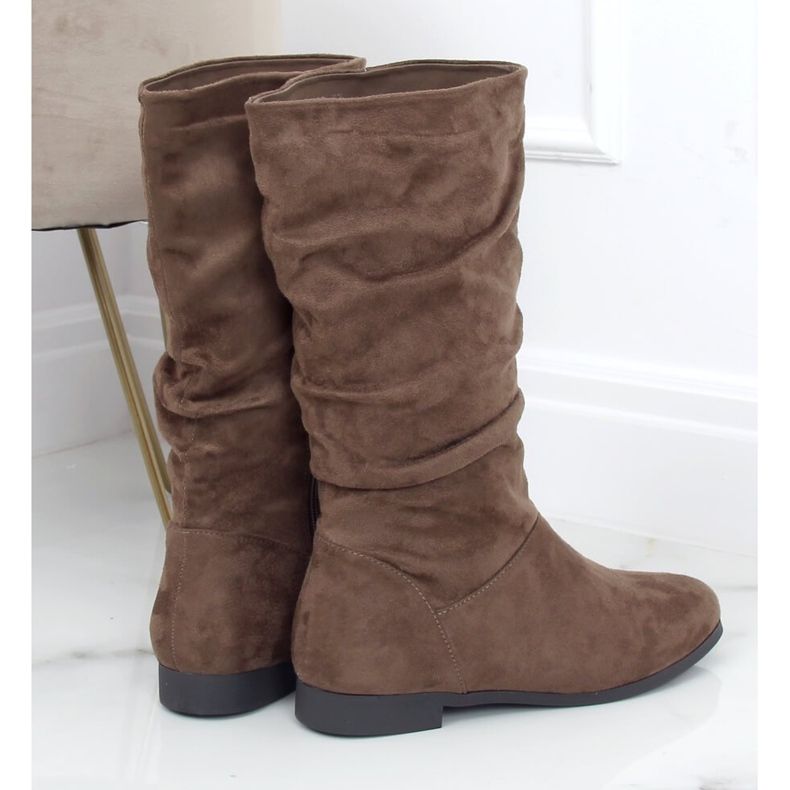 Boots femme talon plat J19-92 Kaki vert 2