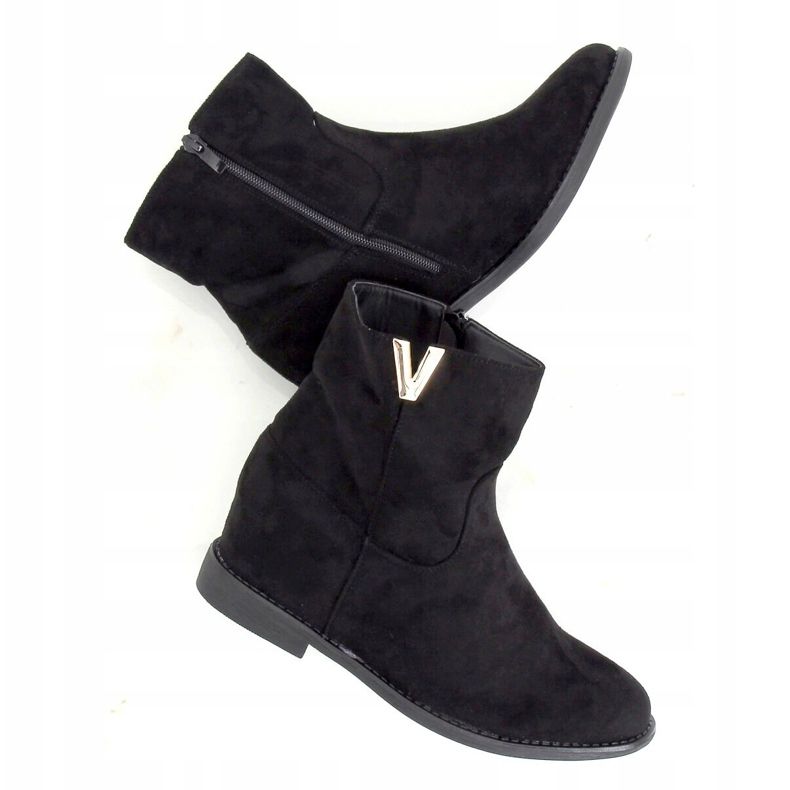 Noir ZT1013 Bottes noires sur un talon compensé caché 1