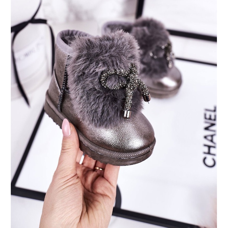 Bottes De Neige Enfant Avec Fourrure Gris Foncé Aurora 1