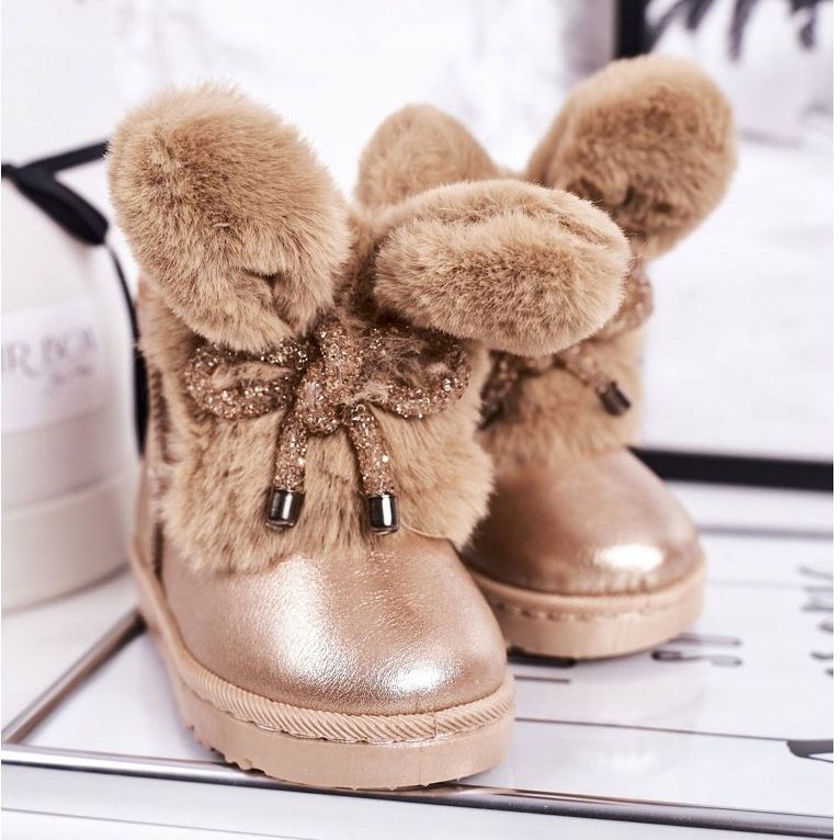 Bottes De Neige Enfant Avec Fourrure Avec Oreilles Lapin Or Rose d'or 1 Bottes De Neige Enfant Avec Fourrure Avec Oreilles Lapin Or Rose d'or 1