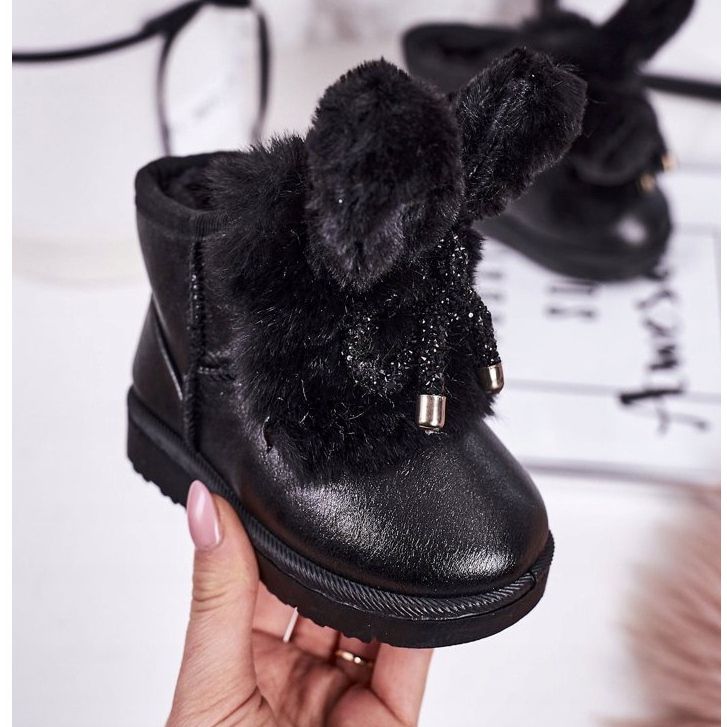 Bottes de neige pour enfants avec fourrure avec oreilles lapin noir le noir 1 Bottes de neige pour enfants avec fourrure avec oreilles lapin noir le noir 1