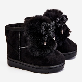 Bottes de neige pour enfants noires avec fourrure en daim Amelia 1