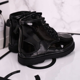 FRROCK Bottes Enfant Bottes Laquées Chaudes Noir Ammy 1