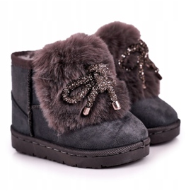 Bottes De Neige Enfant Fourrure Daim Gris Amelia 4