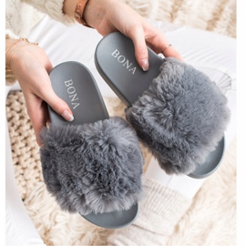 Bona Tongs à la mode avec fourrure gris 2
