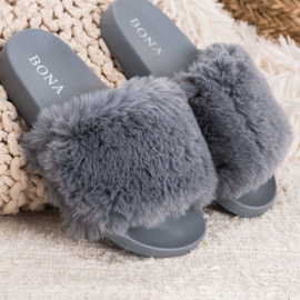 Bona Tongs à la mode avec fourrure gris 3